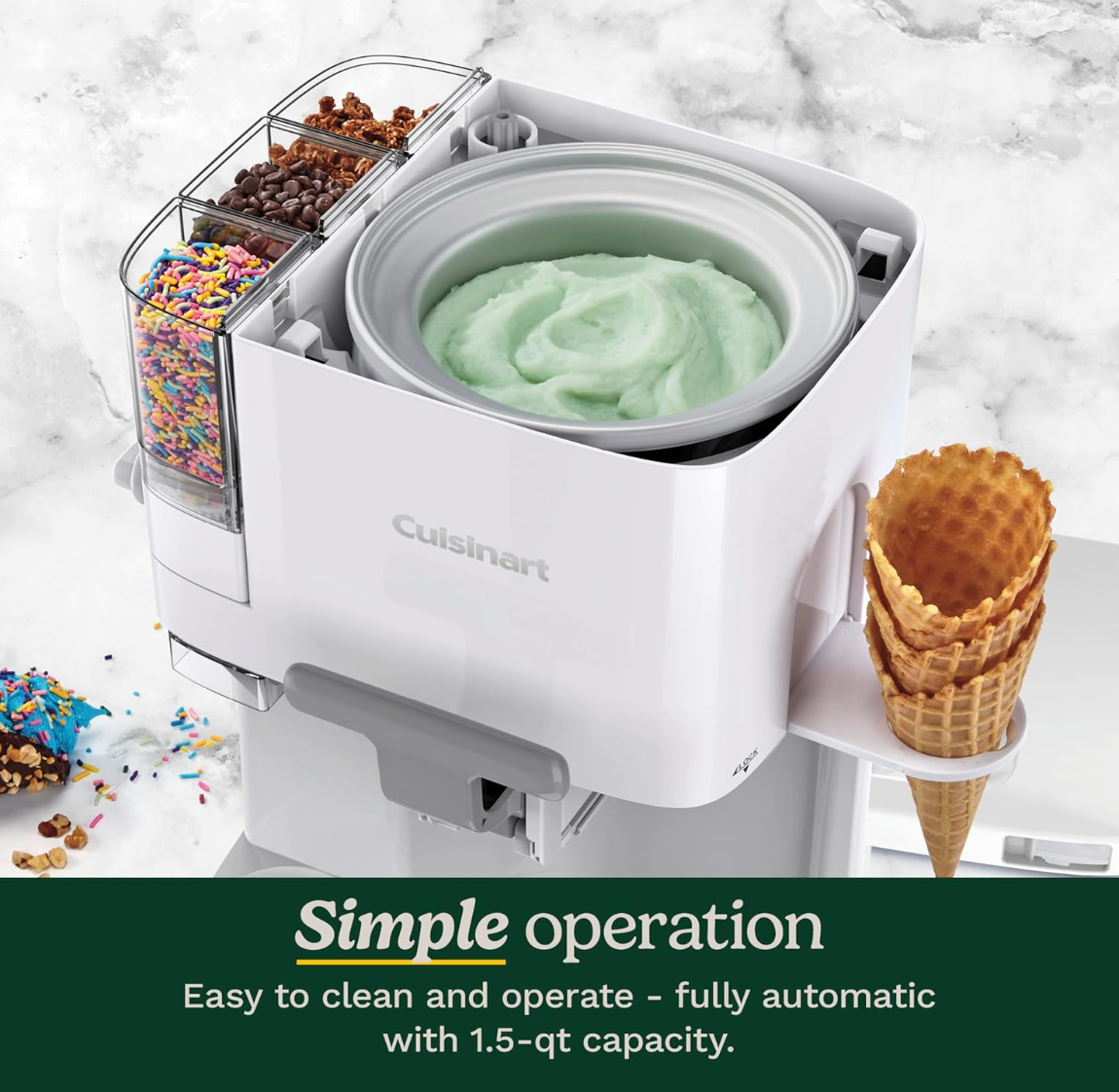 Cuisinart ICE-48 Soft Serve Ice Cream Maker – 1.5 Quart Frozen Dessert Machine for Ice Cream, Frozen Yogurt, Sorbet, Gelato & Mix-Ins